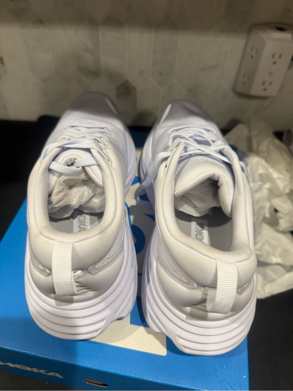 Hoka Bondi Size 10 Women's White Cushioned Running Sneakers - Picture 3 of 5